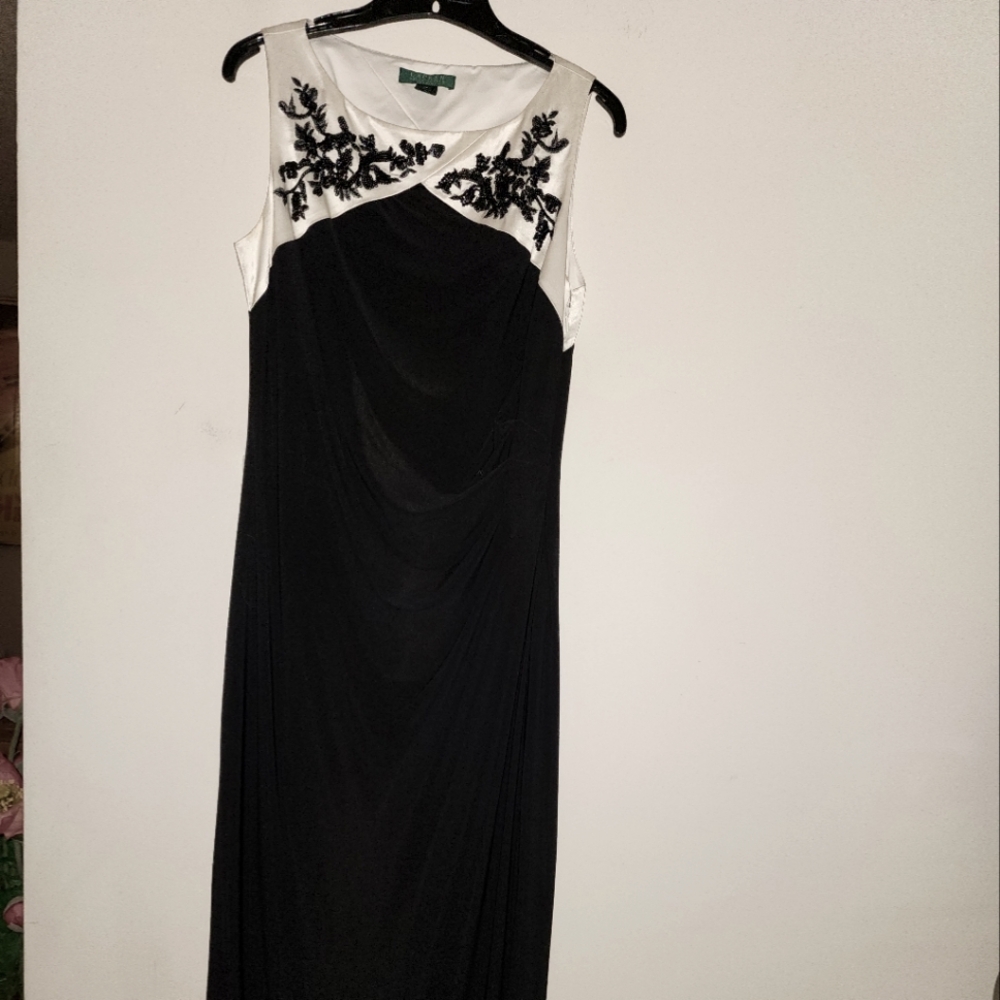 Ralph Lauren Evening, long Gown, black and white woth Sequin Design , Sz 10
